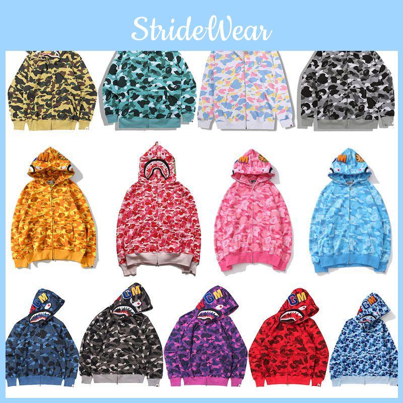 Women Bape Men Zip Up Jacket Shark Printing Hoodie Streetwear Fashion