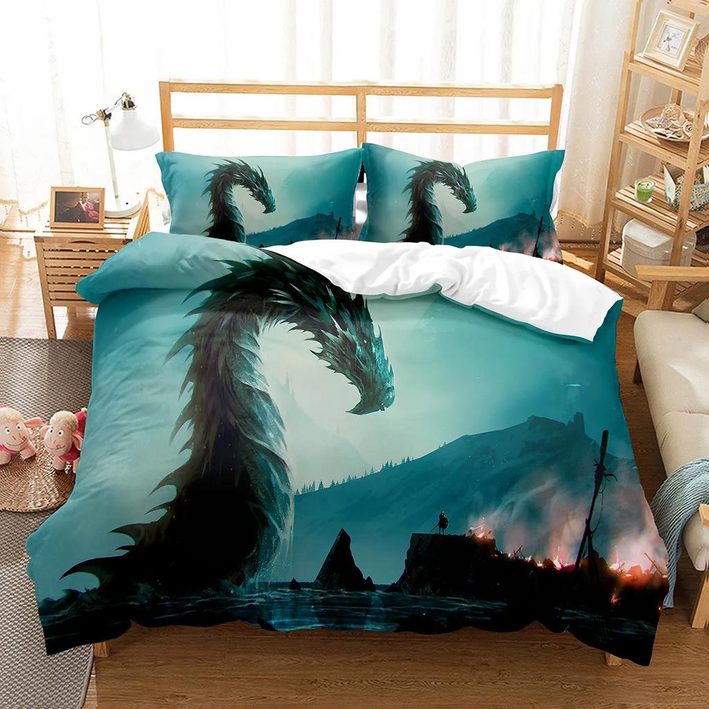 White Dragon Noble Monster and Beauty Duvet Cover Mytholog Faith Animals Theme for Women Men Children Teens Bedroom Decorations