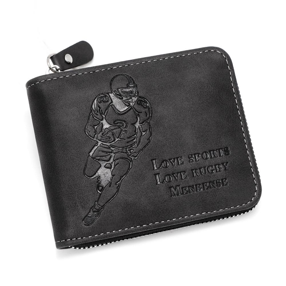 European-American Retro Men's Tri-fold Rugby Wallet with Chain and Multi-card Holder
