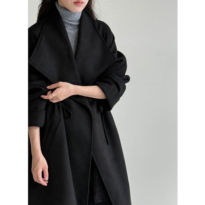 Johnature Modny Długi Zamszowy Płaszcz Wygodna Kurtka z Dużym Klapą Kobiety Jesienne Płaszcze