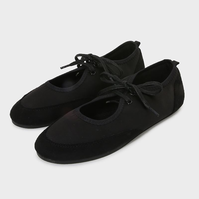 Fashion Fashion Black Lace Up Brand Ballet Flats Women High Quality Satin Mary Jane Shoes Comfortable Round Toe Shallow Casual Shoes
