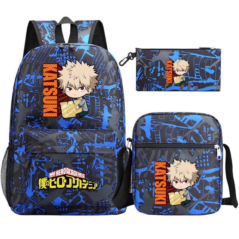 Young Students Schoolbag Animation Three-Piece Backpack Diagonal Hanging Bag Pencil Case