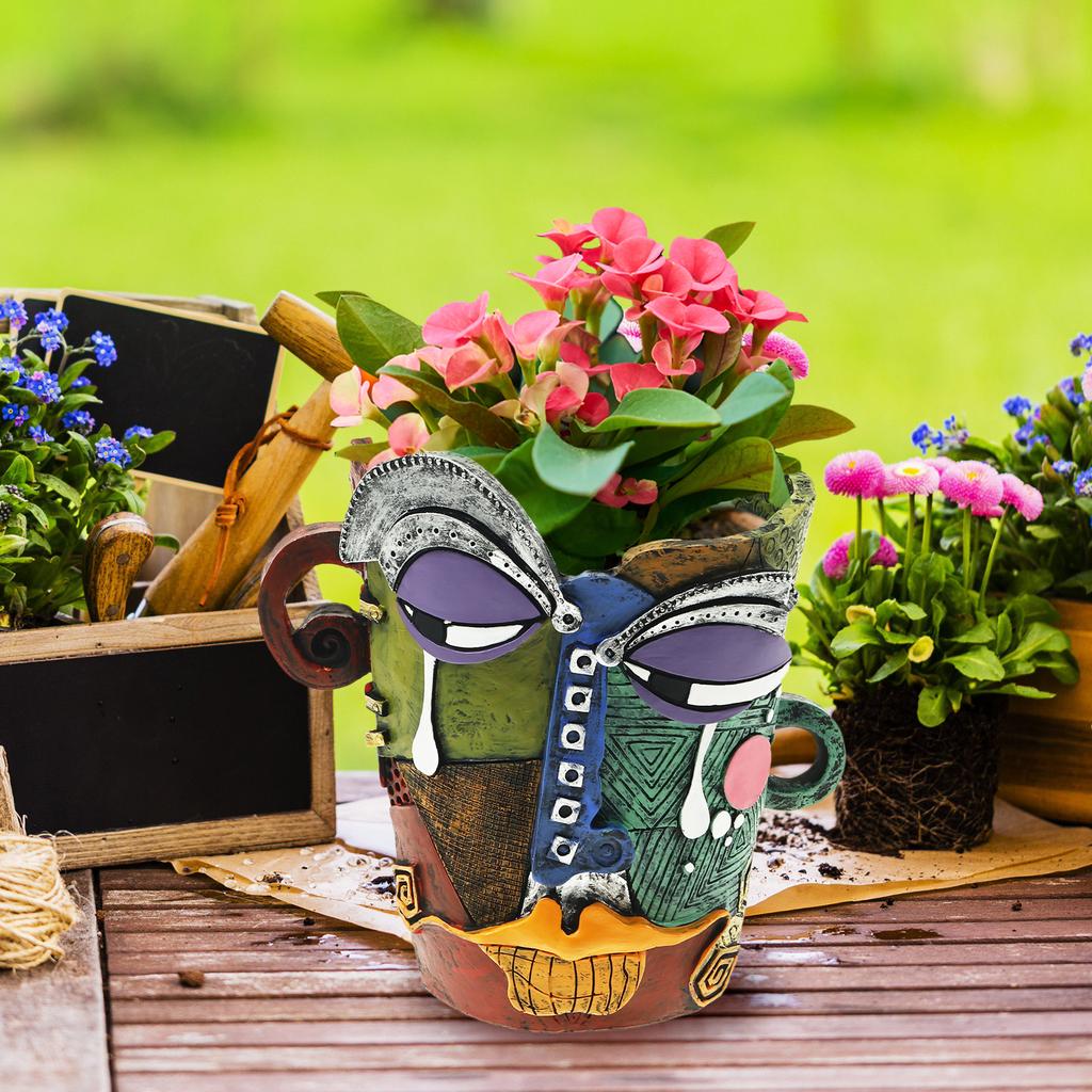 Abstract Face Plant Pots Unique Funny Face Flower Pot with Drainage Hole Decorative Colorful Planter Art for Outdoor Garden Home