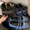 Fashion Bow Flats Women Ballet Dance Shoes Square Toe Shallow Fashion Mary Jane Shoes 2024 Brand Autumn Soft Designer Chaussure Femme