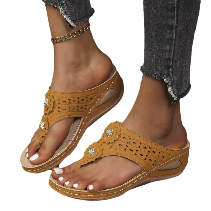 Summer new large size sewing line comfortable solid color heel cool slippers women