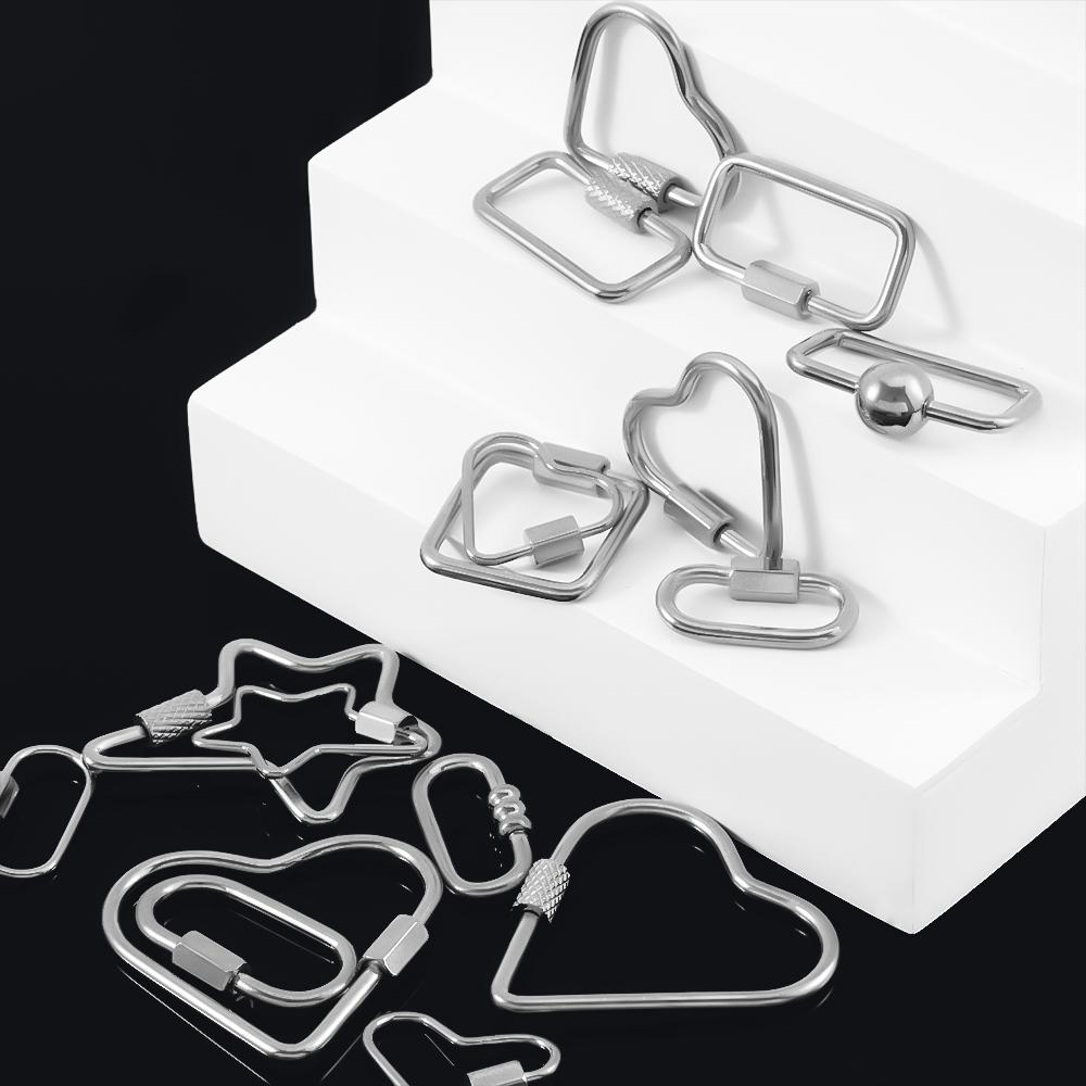 5pcs Stainless Steel D Oval Heart Shape Locking Carabiner Screw Clip Link Hook For DIY Keychain Holder Necklace Jewelry Making