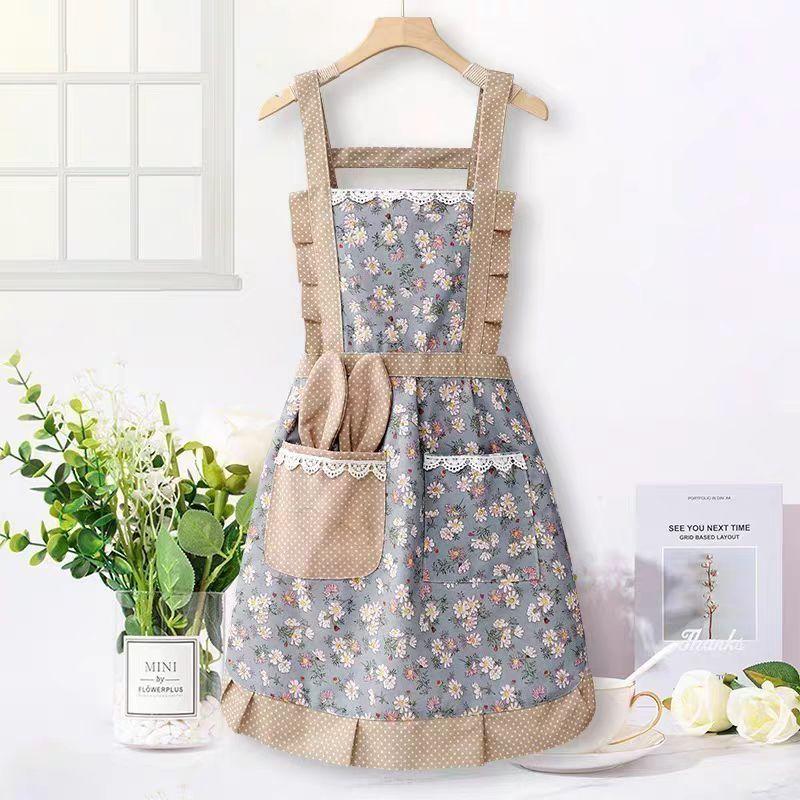 Korean Version Cotton and Linen Apron for Women Cute Kitchen Home Cooking Breathable Apron Fashionable Work Clothes Chef Apron