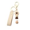 Aesthetic Key Ring Silicone Flower Keychain with Faux Leather Wristlet, Car Lanyard Pendant, Handbag Backpack Charm Wood Beads Bead Wristlet