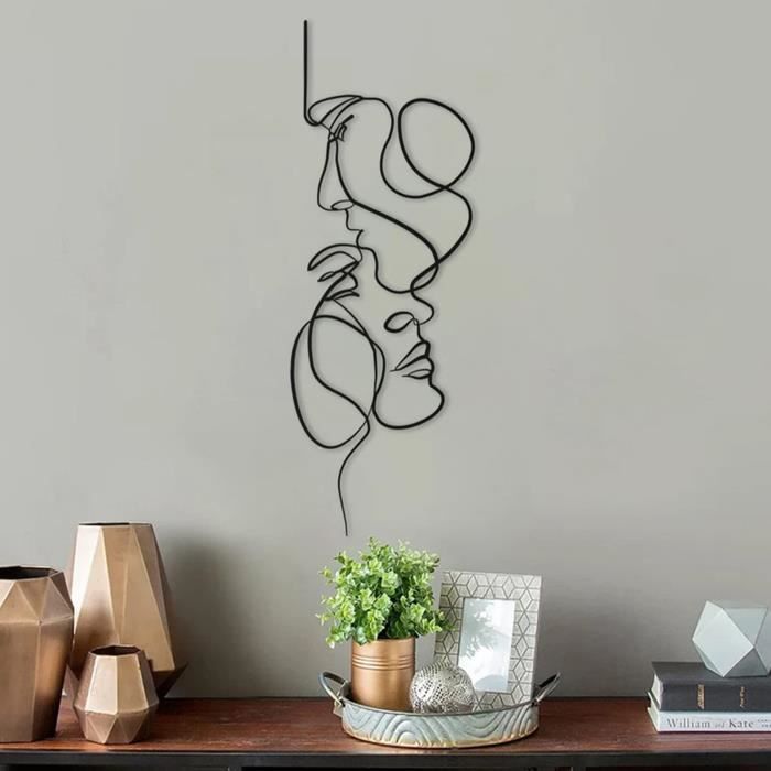 minimaliste en métal décoration murale à silhouette murale, décor d'art en fil de visage humain,30cm