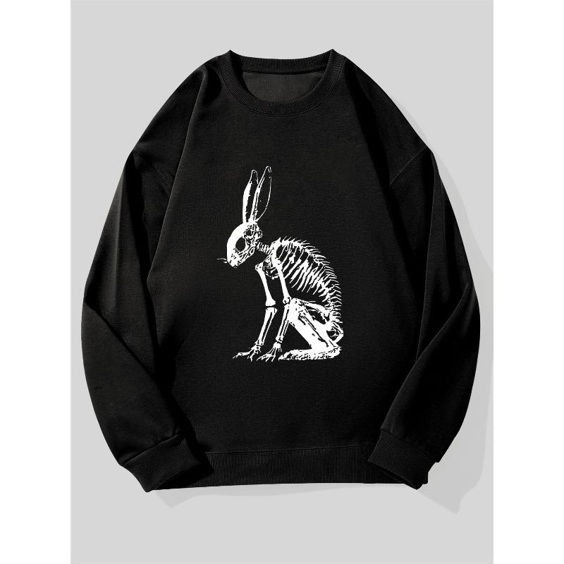 Men's White Rabbit Skeleton Pattern Casual Crew Neck Sweatshirt
