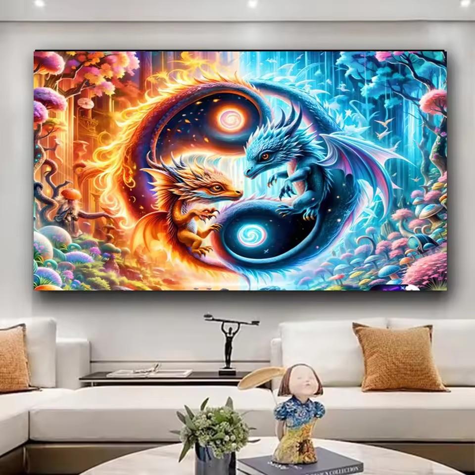 Mysterious Fantasy Ice and Fire Dragon Diy Diamond Art Painting jewelry Cross Stitch Kits Diamond Mosaic Living Room Decor