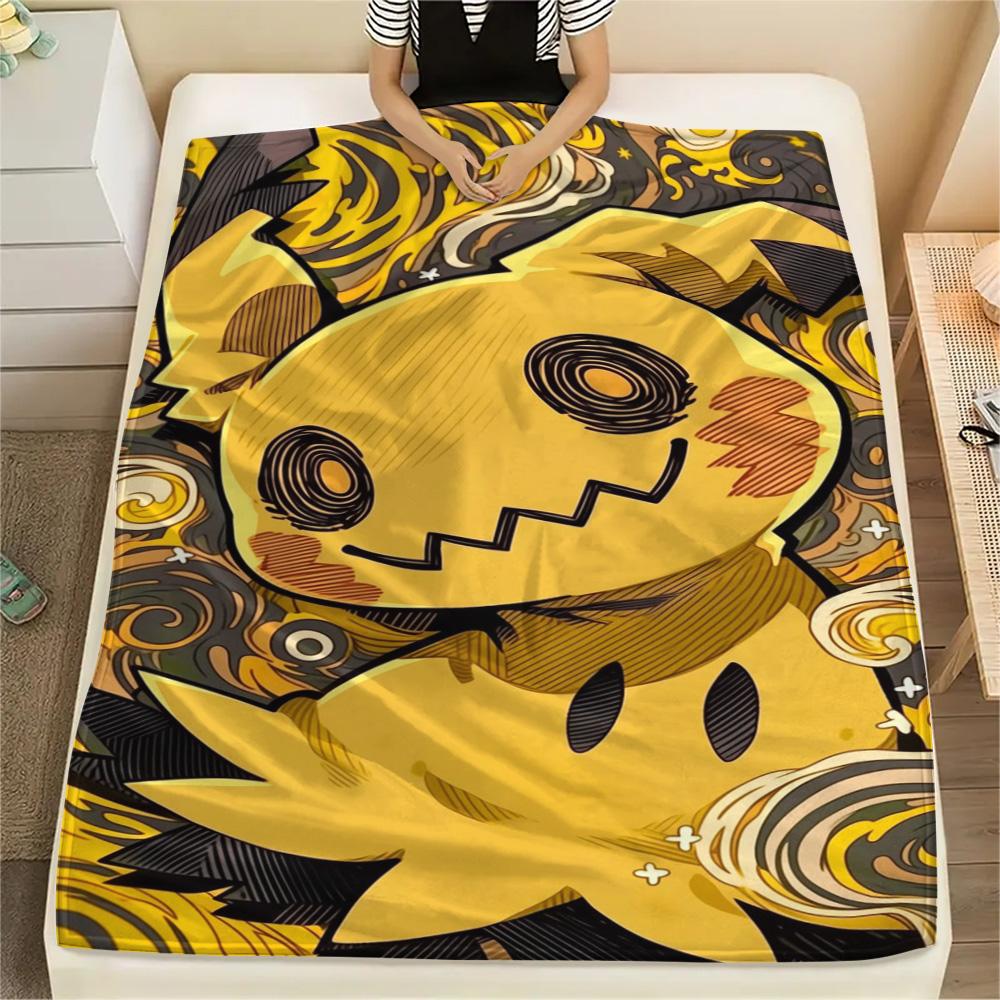 Pikachu Flannel Blanket Printed Style Cozy for Bed Sofa Travel Picnic Outdoor.-TING