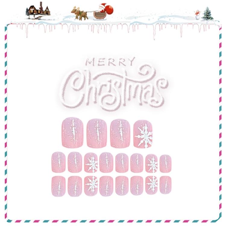 Pack of 24 Seasonal False Nail Snowflake Pattern Pink White Color Easy to Apply Fake Nail for Parties Weddings