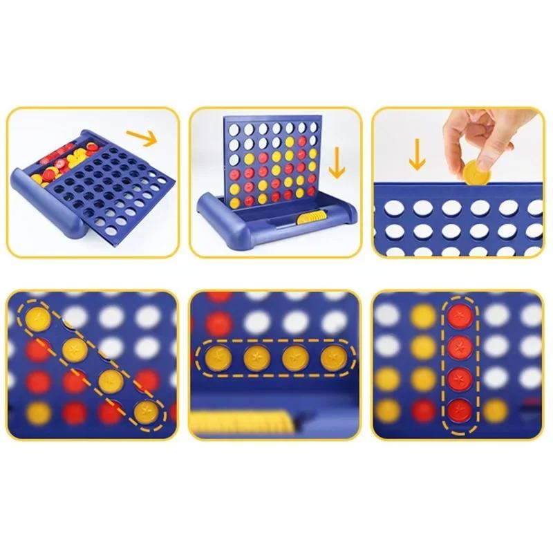 Classic 4 In A Line Strategy Board Game Portable Table Game Educational Puzzle Toy for Kids Thinking Training Family Interaction