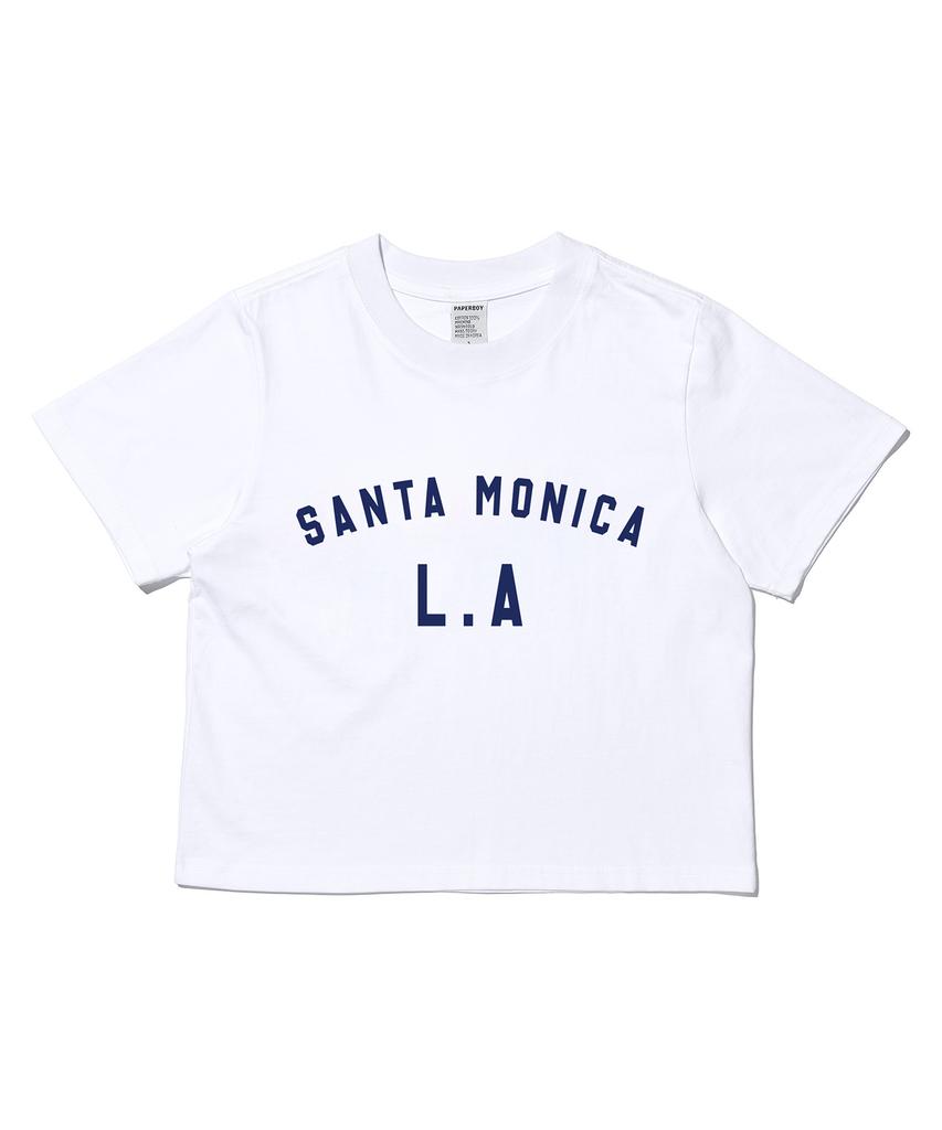 PAPERBOY Crop Santa Monica Short Sleeve T-Shirt - White