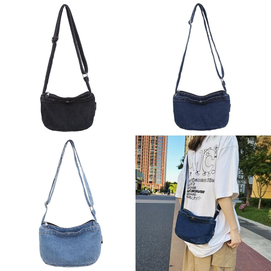Women Denim Crossbody Bag In Street Trend Style With Soft Structure And Zipper Closure