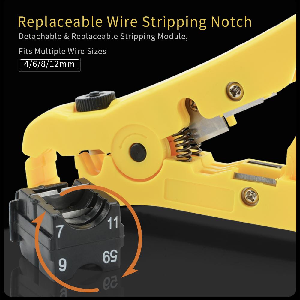 Multi-Functional Coaxial Cable Stripper Pliers,Wire Stripping Tool for RG6 RG59 RG7 RG11 UTP STP Cables