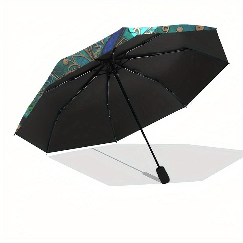 Peacock Feather Art Round Wall DecorUmbrella, Portable 3-Fold Compact Umbrella,Christmas Gift ES550
