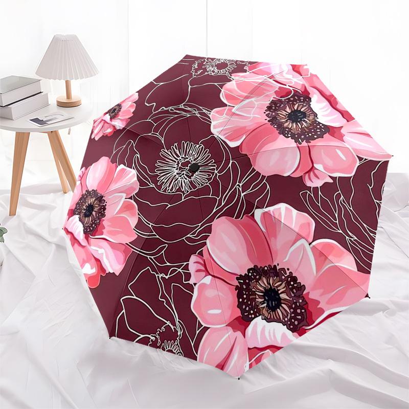 

1pc Pink Floral Pattern Umbrella with Plastic Handle,Suitable for All Seasons Home Travel Outdoor Umbrellaptys31003