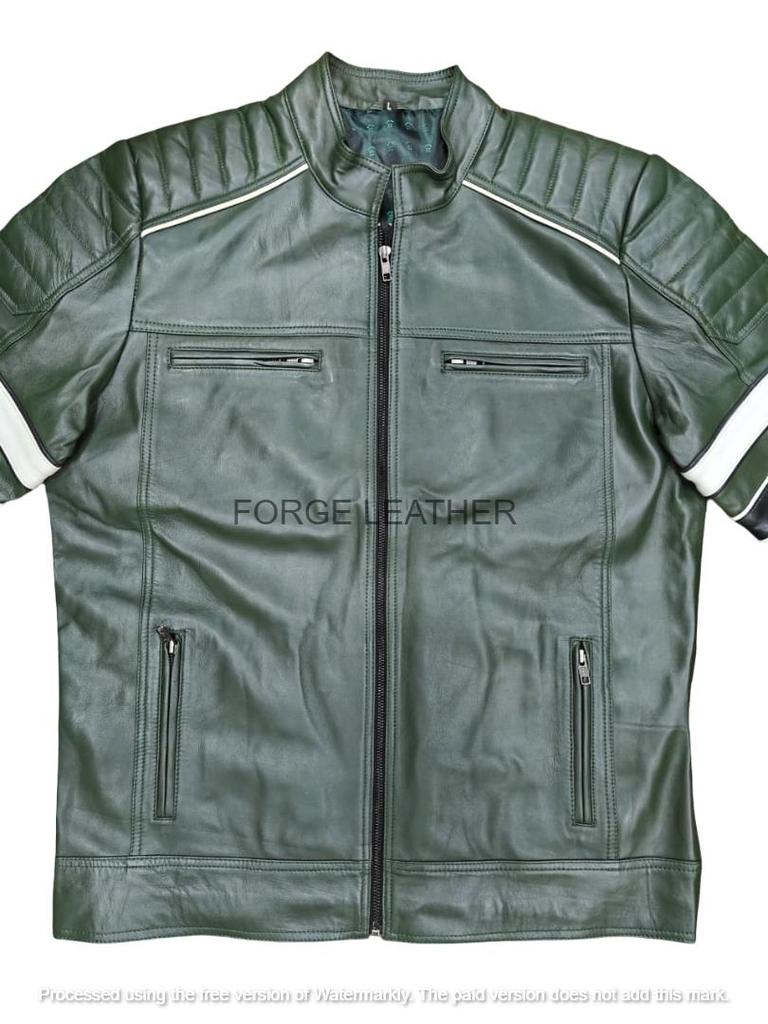 Motorcycle Men's Genuine Lambskin Handmade Leather Biker Festive Green Jacket