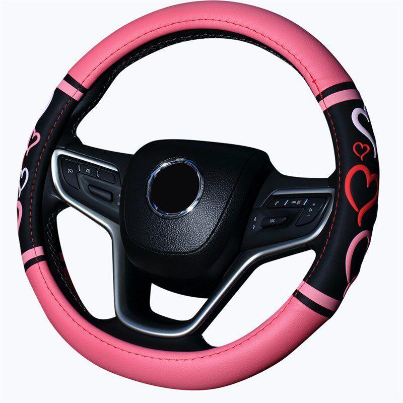 

Wheel Cover, Love-Shaped Anti-Slip Handle Cover, Universal for Men and Women, Suitable for All Seasons, Leather Car Interior Decoration Accessories Pink
