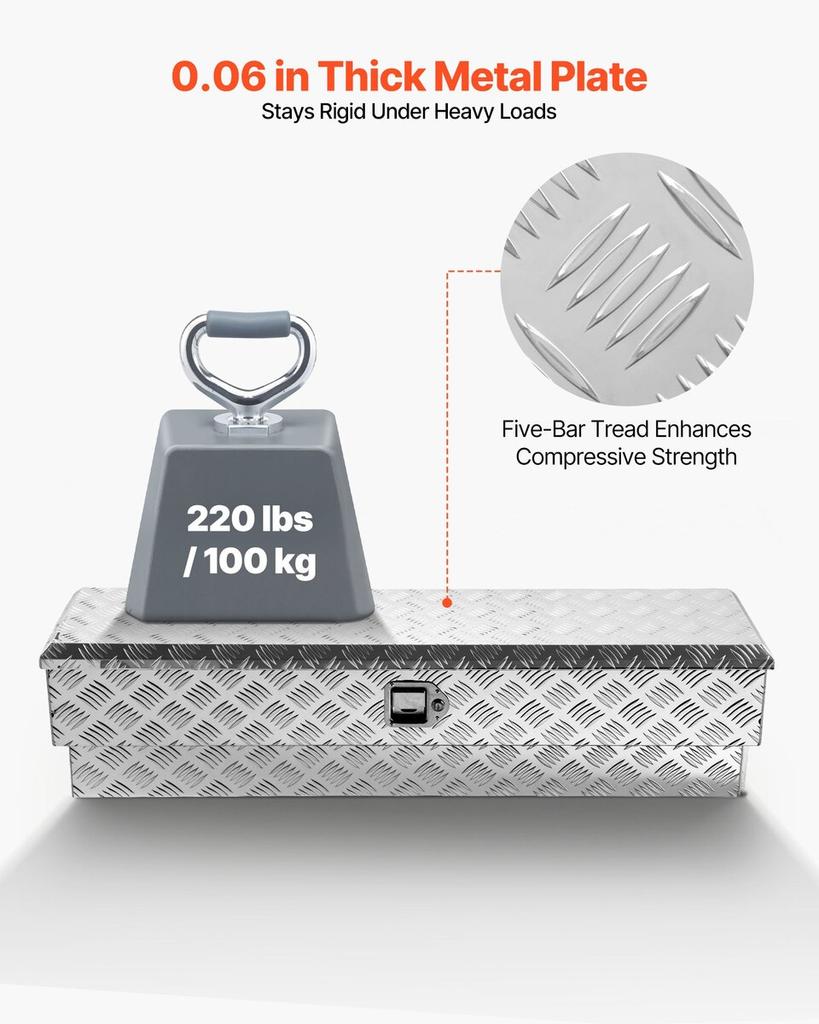 Truck Bed Tool Box, Heavy Duty Aluminum Tool Box with Tread Patterns, Storage Toolbox Chest Organizer with Lock and Key, Ideal for Pickup, Truck Bed,