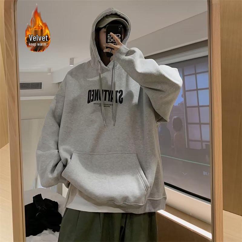 Men s Autumn Trendy American Print Casual Hoodie - Hong Kong Style Pullover, Plus Size XL