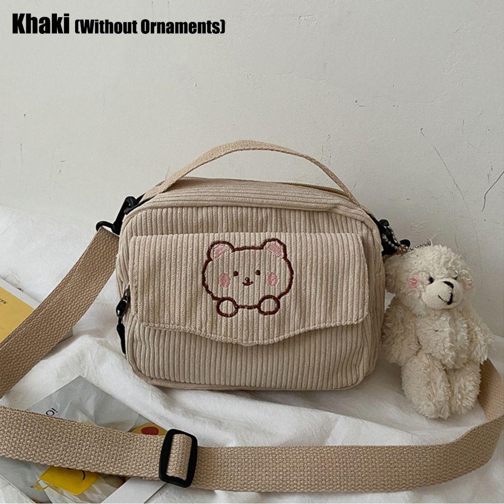 Modische Damen Corduroy Cartoon Bären Print Schultertaschen Student Tote Messenger Tasche Umhängetasche Reise Handtaschen