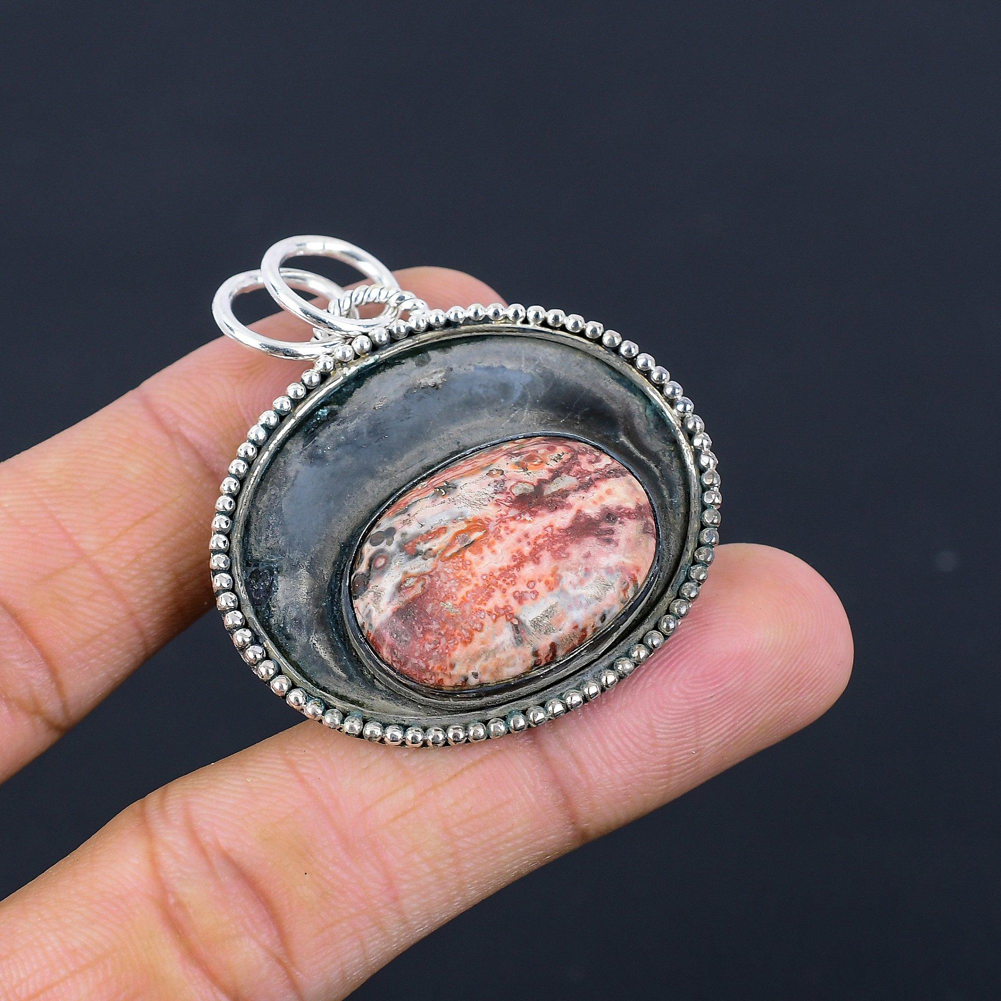 

Womens day Deal Oval Asteroid Jasper Stone Bezel Anniversary Pendant 925 Silver