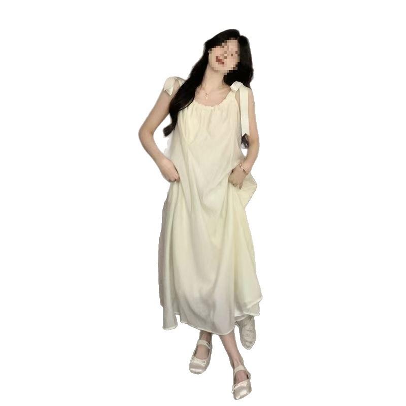 Temperament medium and long dress small fragrant French suspender chiffon dress women's summer new seaside beach vacation skirt