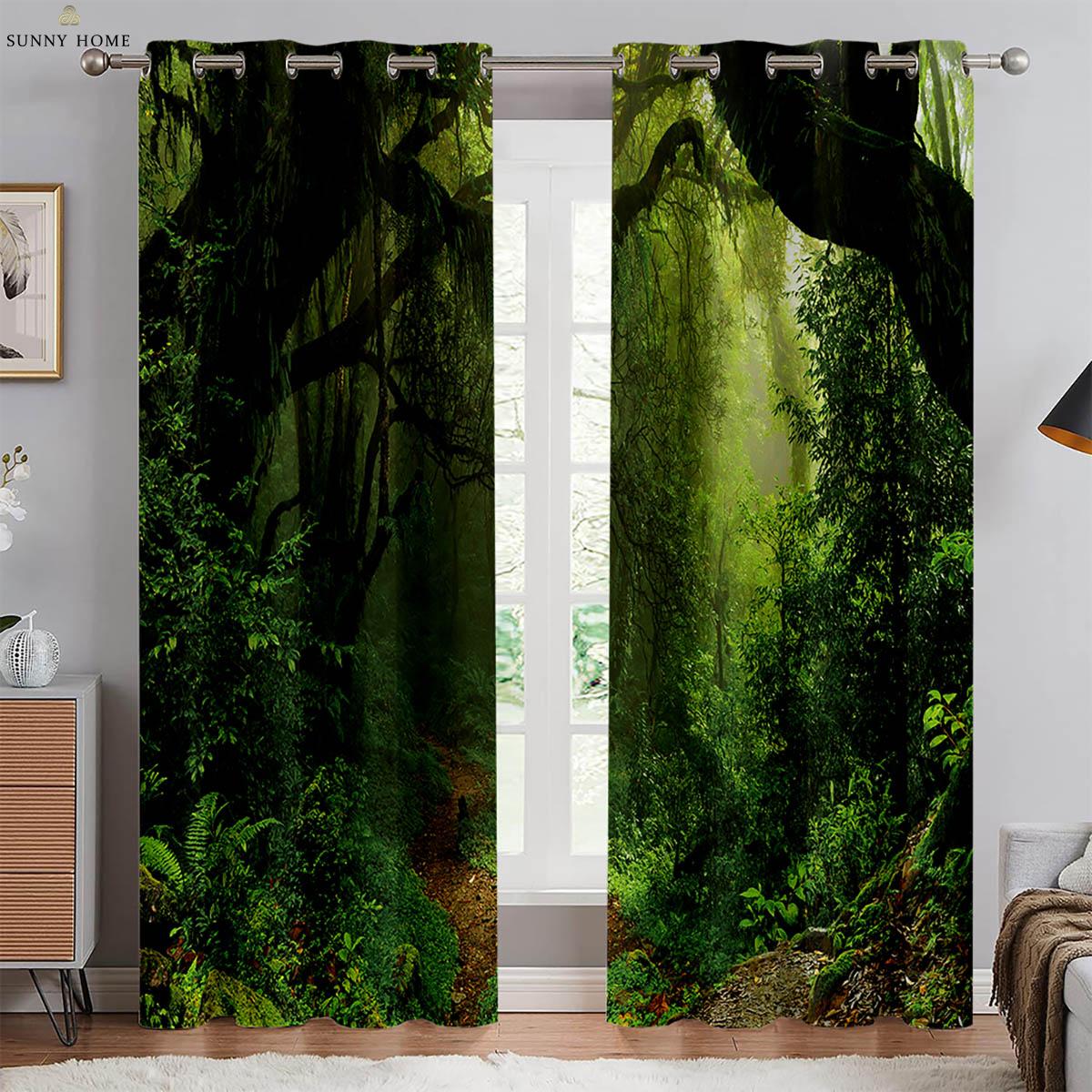 

2 шт. Занавески с 3D-печатью «Туманный лес», осенний пейзаж, для спальни, гостиной, кухни, оконные занавески, машинная стирка W50xH140(CM)x2PCS&Rod pocket
