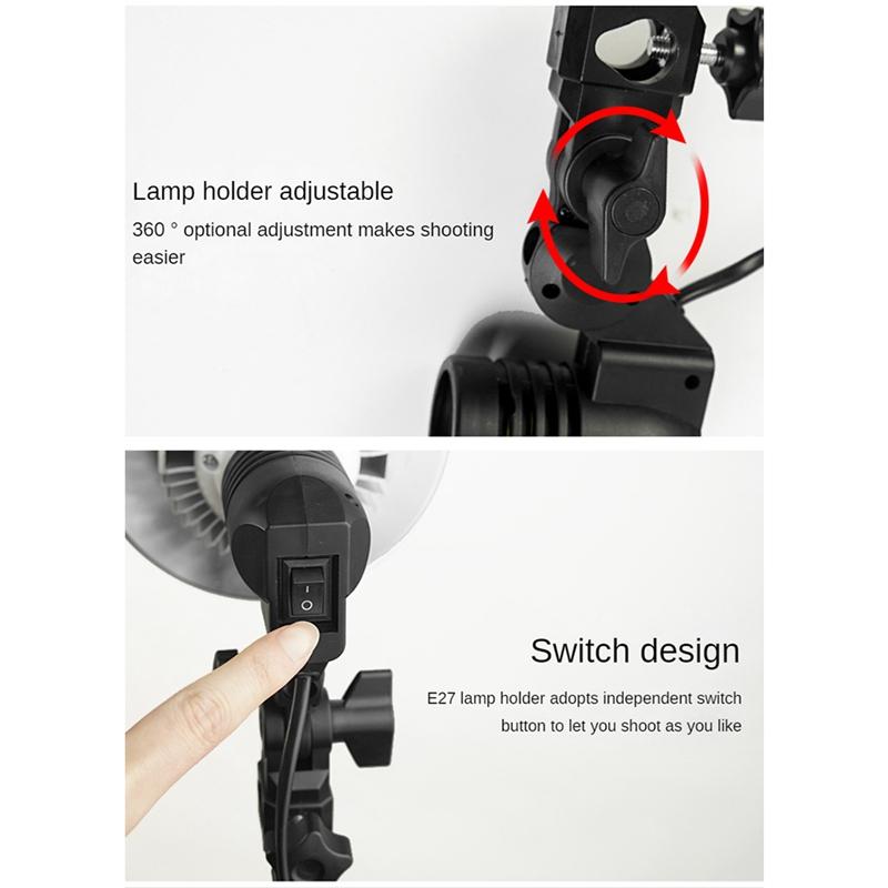 Photography E27 Bulb Stand With Umbrella Holder, 1.8m Cable Us Plug, Photo Studio Light Lamp Bulb Mount Socket For Studio Shooting