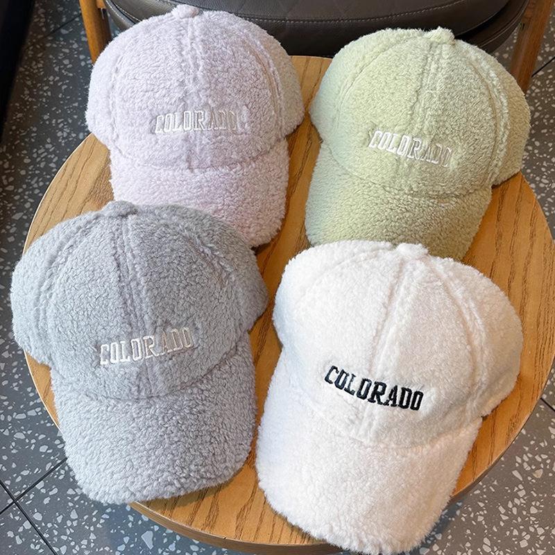 Korean Style Embroidered Letter Baseball Cap for Women with Thick Plush Baseball Cap Warmth and Cold To Show Their Face Adjustable Hat