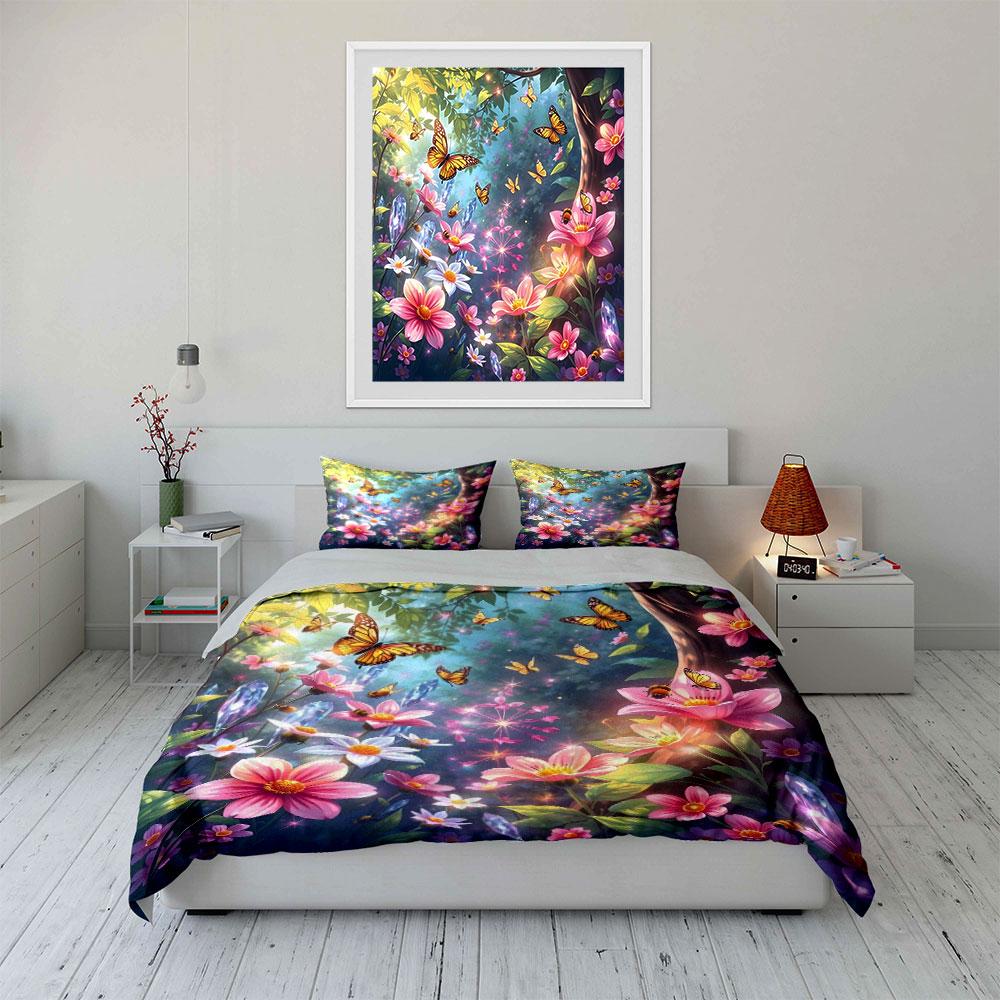Butterfly Floral Home Decor Set Multiple Sizes Kid'S And Adults' Bedroom Exquisite 3Pc Bedding Set, Gift