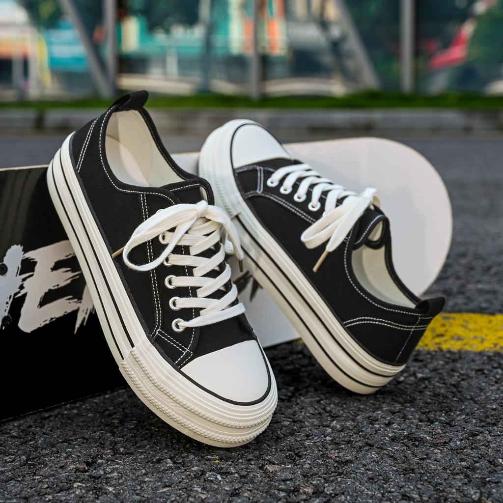 Fashionable Breathable Platform Soft Men'S Vulcanized Shoes Men'S Canvas Shoes Concise Lightweight Lace-Up Unisex Men'S Sneakers