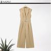 ZANZEA Womens Casual Turn Down Collar Loose Sleeveless Wide Leg Jumpsuits