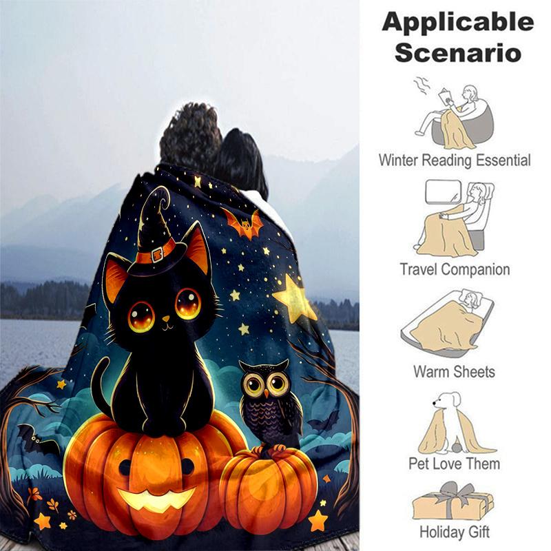 1 Stück Sternenhimmel Katze und Eule Halloween Cartoon Decke Niedliches Tierdesign für Raumdekoration, Weich Perfekt als Geburtstagsgeschenk, Wohnzimmer, Reise, Camping