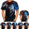 Modny męski T-shirt z drukiem 3D w wzór klauna, Modny Harajuku Alternatywna Osobowość Krótki rękaw Góra Zabawa na świeżym powietrzu Impreza Okrągły dekolt Streetwear