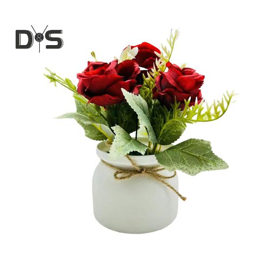 

Горшечное растение в скандинавском стиле, три розы, маленький горшок с ободком, бонсай, реалистичные имитационные растения для домашнего декора красный