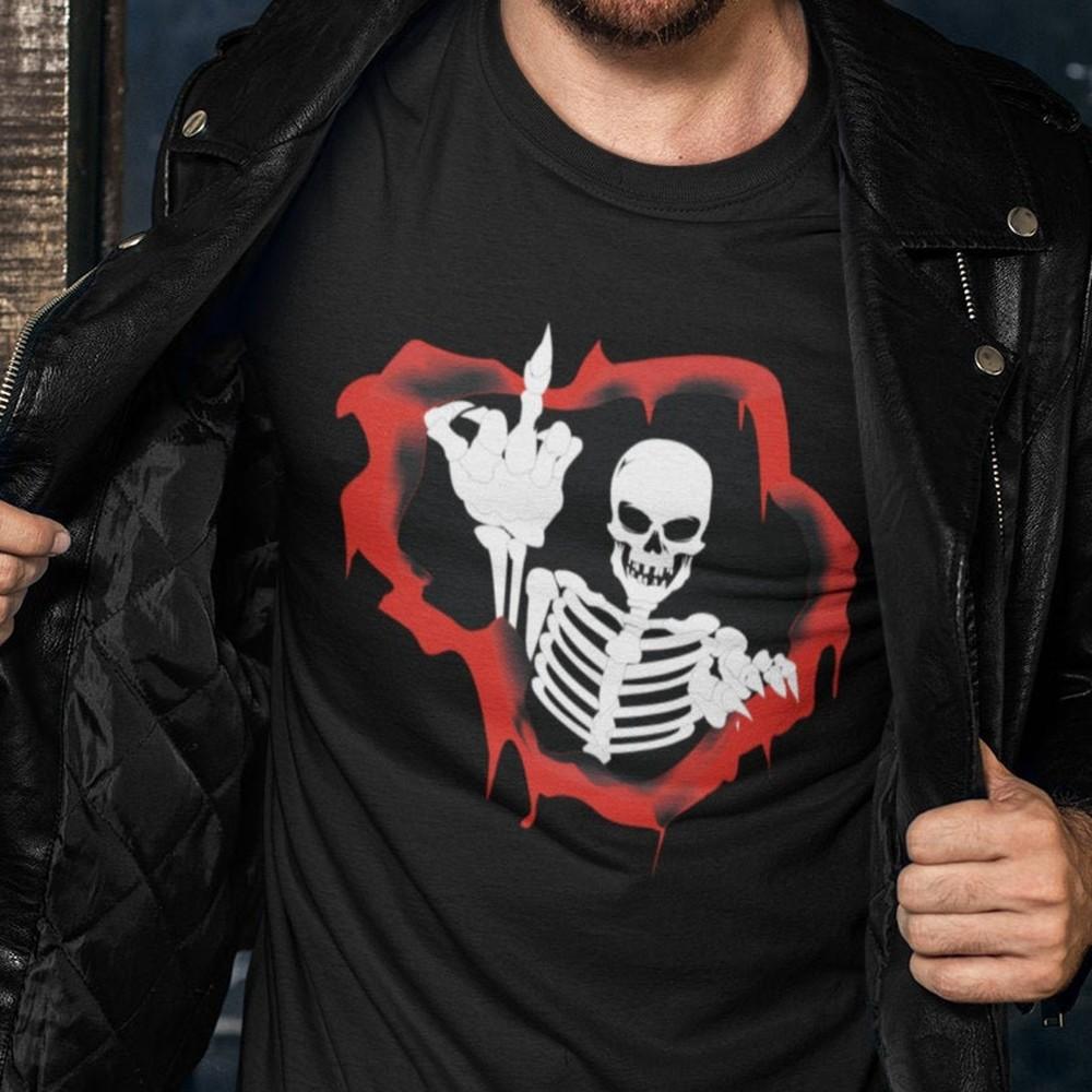 26 Rude Skeleton T Shirt, Skull & Bones, Middle Finger TH082 Gift for Dad Unisex T-Shirt S