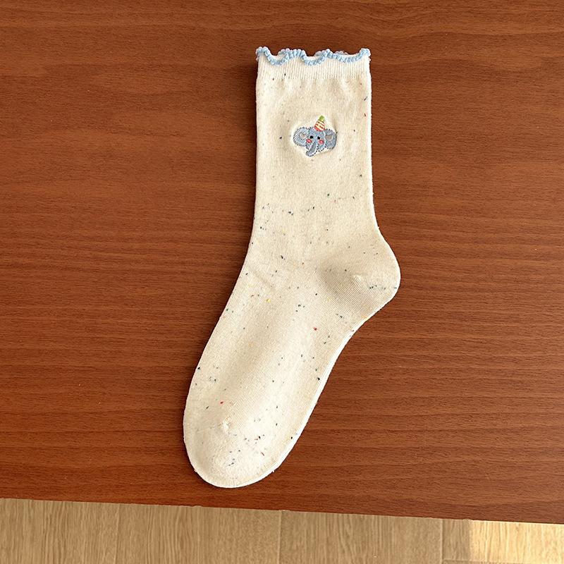 Black Ear-trimmed Socks for Girls, Cute Cartoon Embroidered Lace, School Style Stockings, Ideas, Gauze Labels, Pile Socks