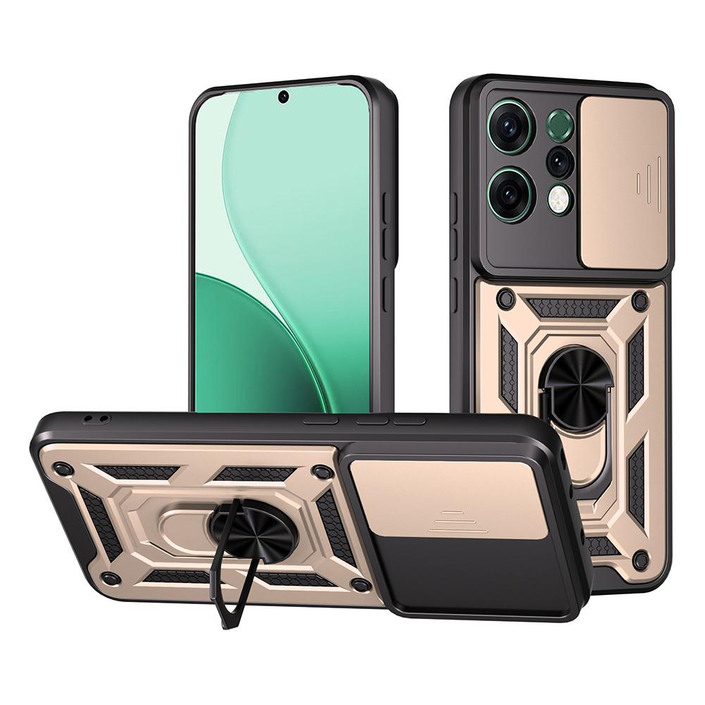For Oppo Reno14 5G (Global) Case with Slide Camera Lid PC+TPU Kickstand Phone Cover