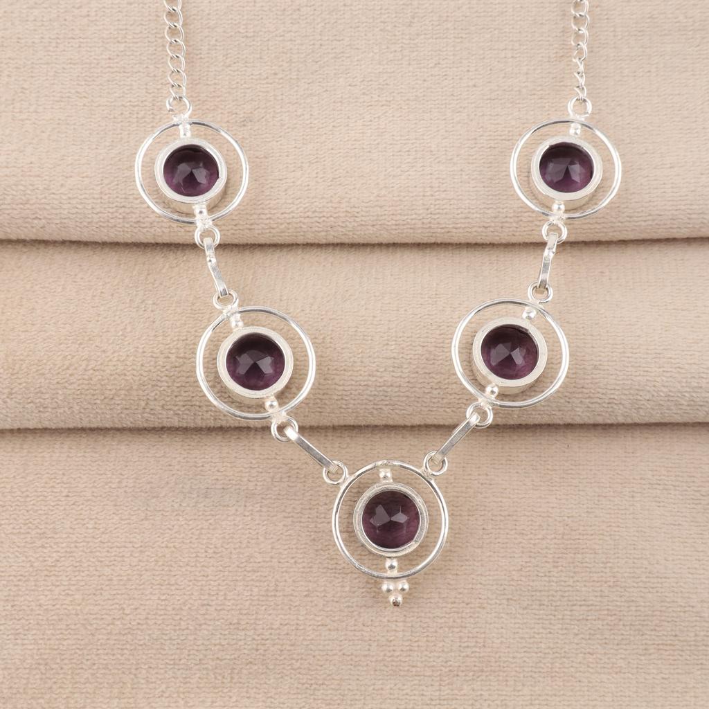 Amethyst Gemstone Silver Necklace, 925 Sterling Silver Amethyst Necklace, Partywear Women Necklace, February Birthstone Gift RN-2-9
