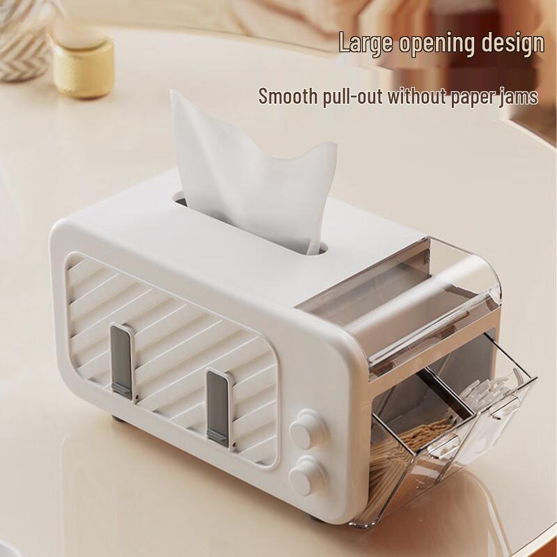 Cream Style Desktop Organizer with Tissue Box & Phone Stand