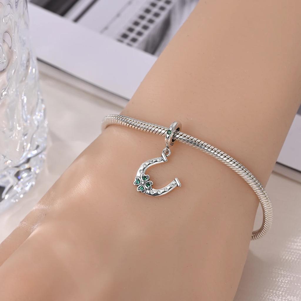 Silver S925 Lucky Charms Colorful Four-leaf Clover Horseshoe Beads Fit Original Bracelets for Women Party Fine Gifts DIY