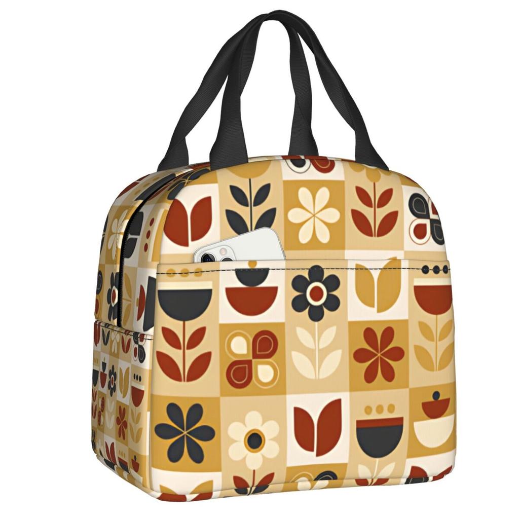 Orla Kiely Flower Scandinavian Geometric Style Insulated Lunch Bags for Camping Travel Waterproof Cooler Thermal Lunch Box