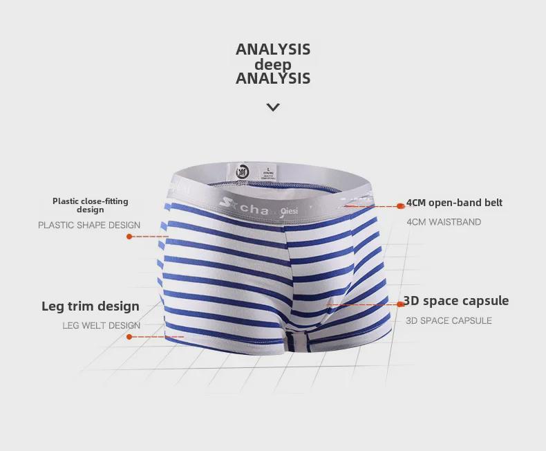 Men's Striped Cotton Boxer Briefs - Low Waist, Sexy & Sporty
