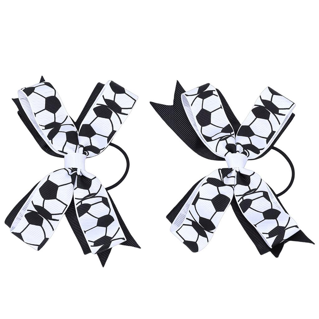 2pcs Soccer Bow Hair Ties Sporty Bow Cheer Ing Elastic Hair Bands Soccer Accessories for Girls Black