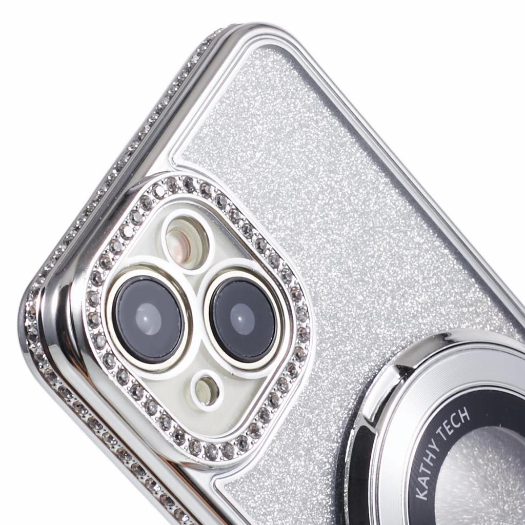 For iPhone 14 Plus TPU Case Gradient Design Kickstand Phone Cover with Rhinestone Ornament