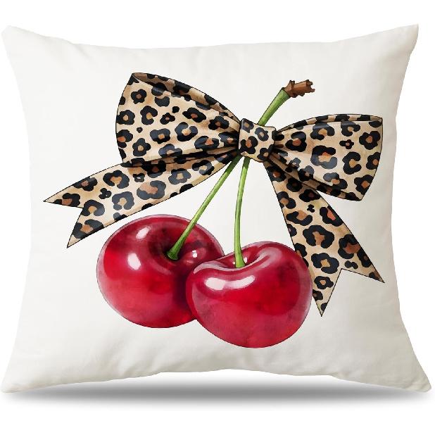 Strawberry Bow Decorative Pillowcase - 18x18 Inch Throw Pillow Covers Coverstrawberry Room Decor, Sweet Gift for Girls & Teens